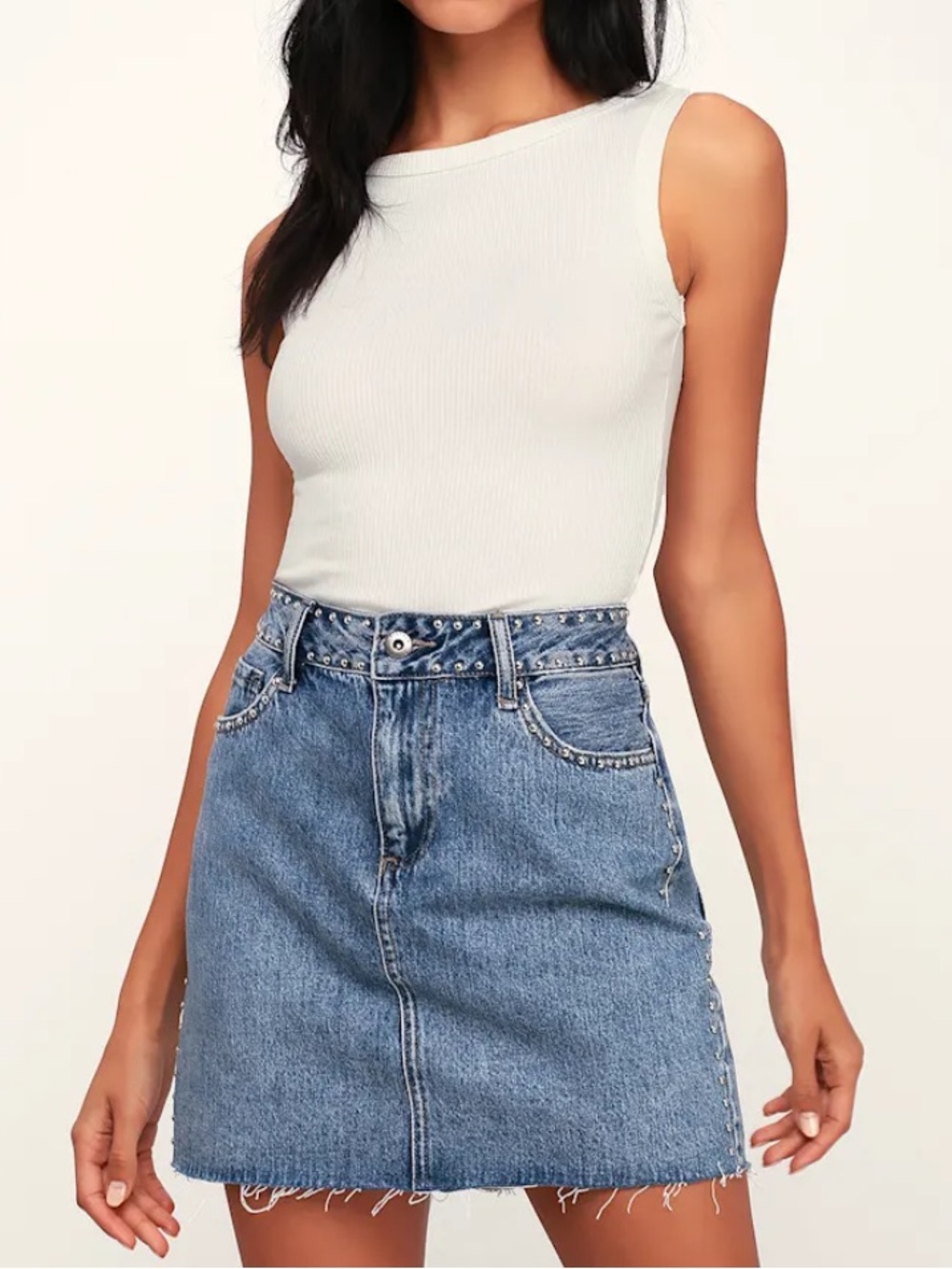 PISTOLA Sierra Medium Wash Studded Denim Mini Skirt